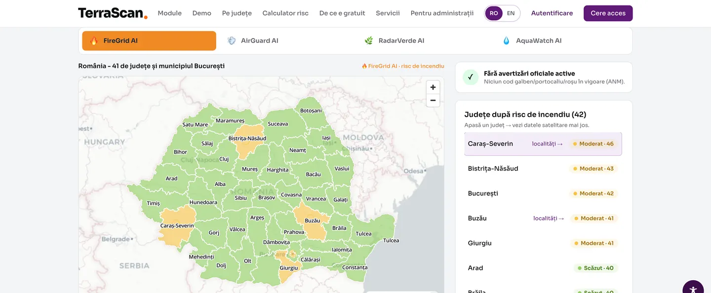 TerraScan AI - riscul teritorial pe județe